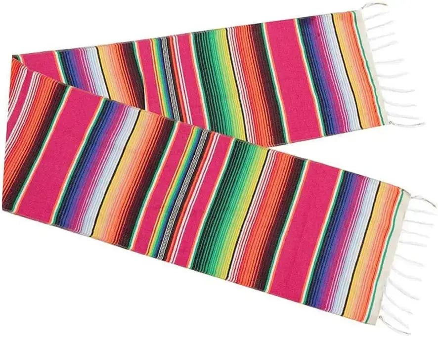 Mexican Pinata Party Serape Colorful Striped Fringe Cotton Table Runner Decorations Hand Woven Blanket Home Wedding Table Cover Good Vibrations