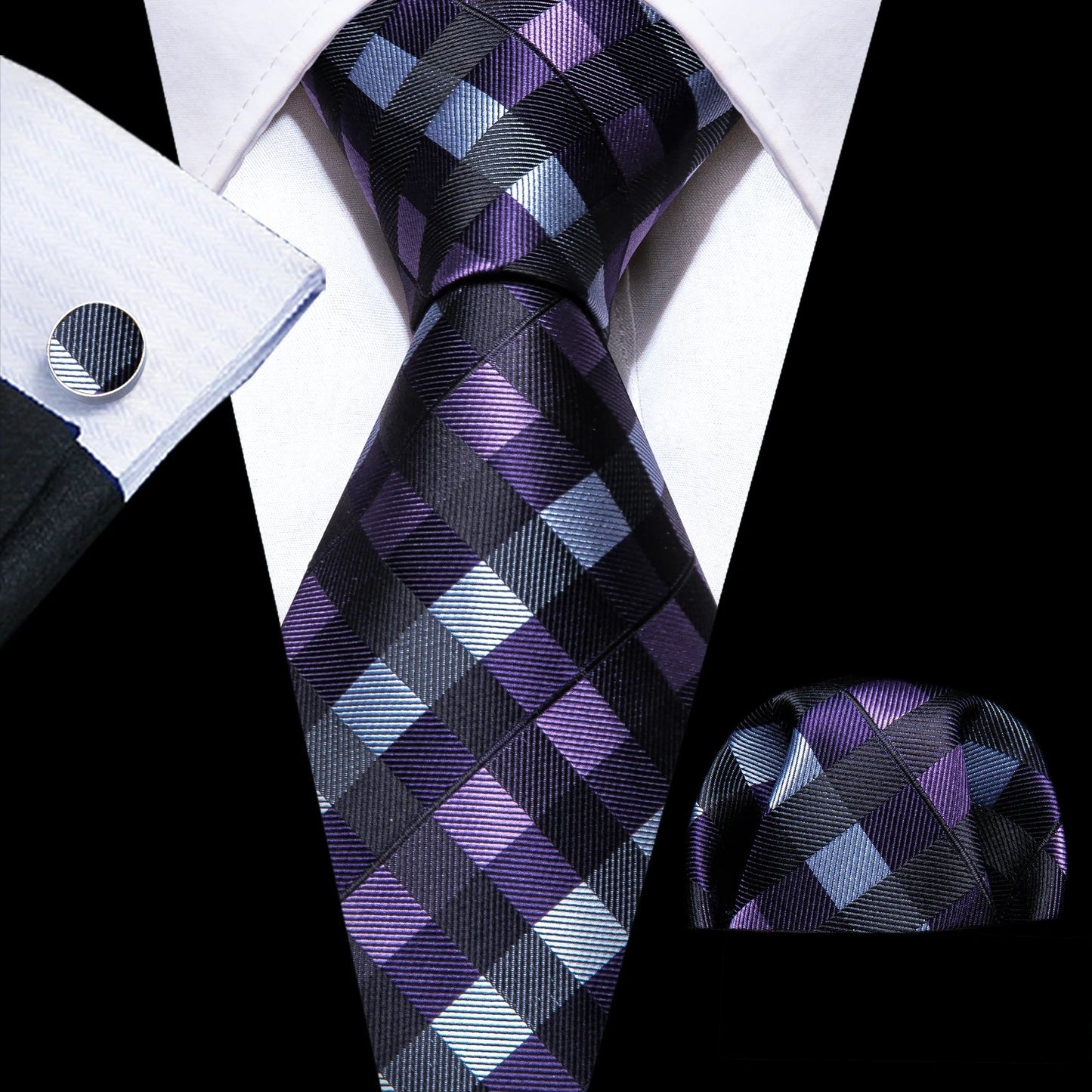 Mens Tie Ivory Red Green Blue Pink Geometric Solid Ties Hanky Cufflinks Set Necktie Formal Wedding Dinner Party Good Vibrations