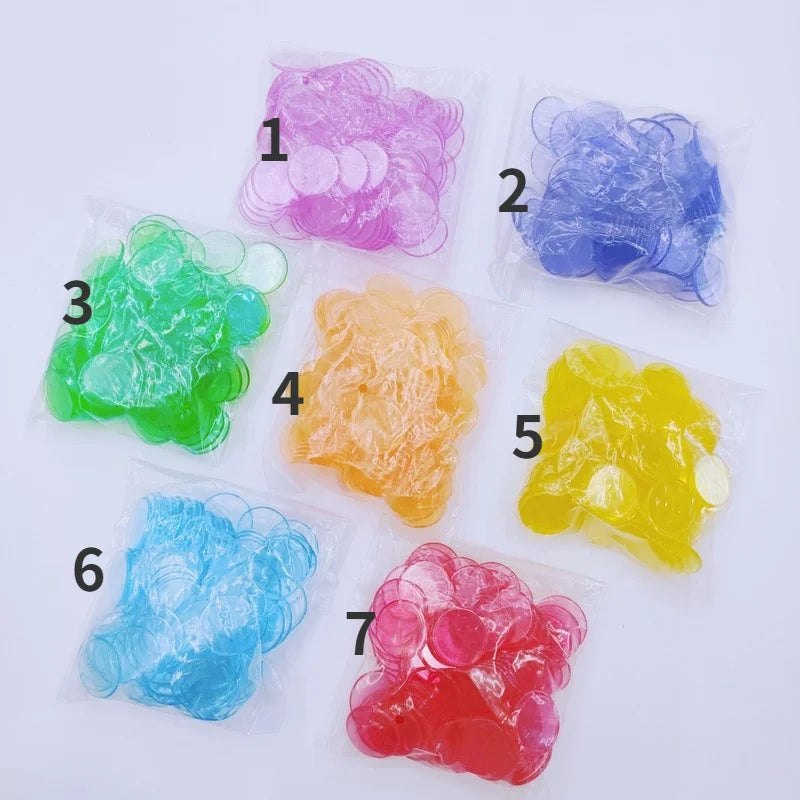 100Pcs/set Bingo Game Plastic Chips, Transparent Chips, Bingo Game Pieces, Accessories, Diameter 19mm, Good Vibrations