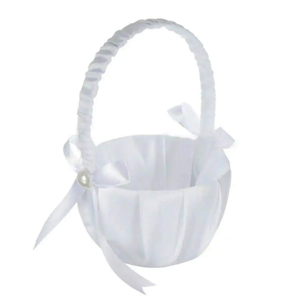 Basket Romantic White Satin Bowknot Pearl Flower Girl Wedding Party Decoration Good Vibrations