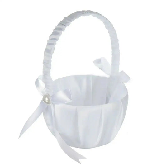 Basket Romantic White Satin Bowknot Pearl Flower Girl Wedding Party Decoration Good Vibrations