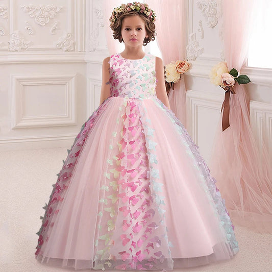 Girls' sleeveless Flower Girl Wedding Dress petal embroidery Long Dress Girls' dance performance model walk show art dress Good Vibrations
