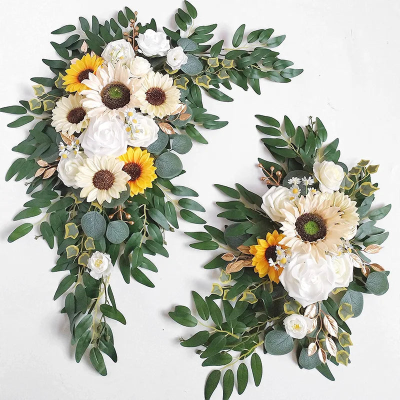 Yannew Burnt Orange Rustic Wedding Arch Flowers White Swag Drape Kit for Wedding Ceremony Reception Backdrop Floral Decoration Good Vibrations