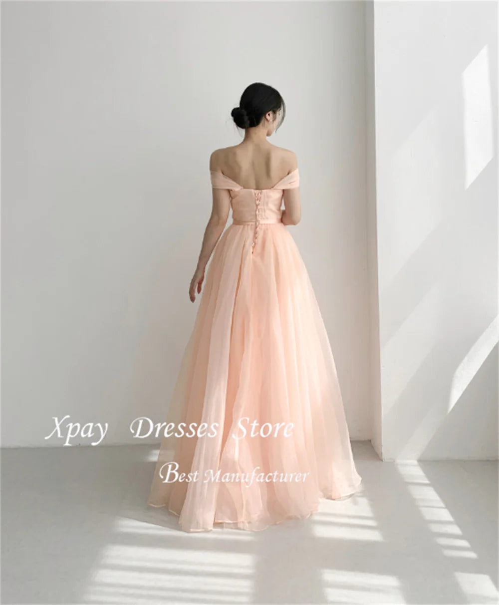 XPAY Elegant Korean Evening Dresses Off the Shoulder A-Line Girls Prom Dresses Customized Party Dresses Pink Wedding Snap Dress Good Vibrations