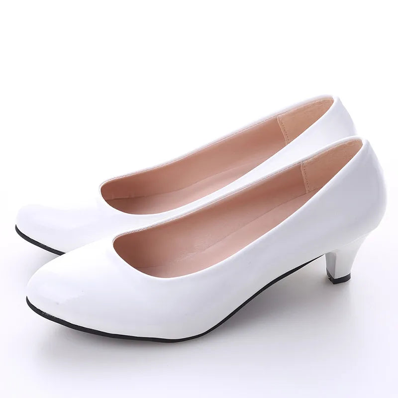 Shoes Ladies Pumps Medium Heel Nude Sexy High Heels Weeding Shoes Women Office Work White Pumps Party Shoes Good Vibrations