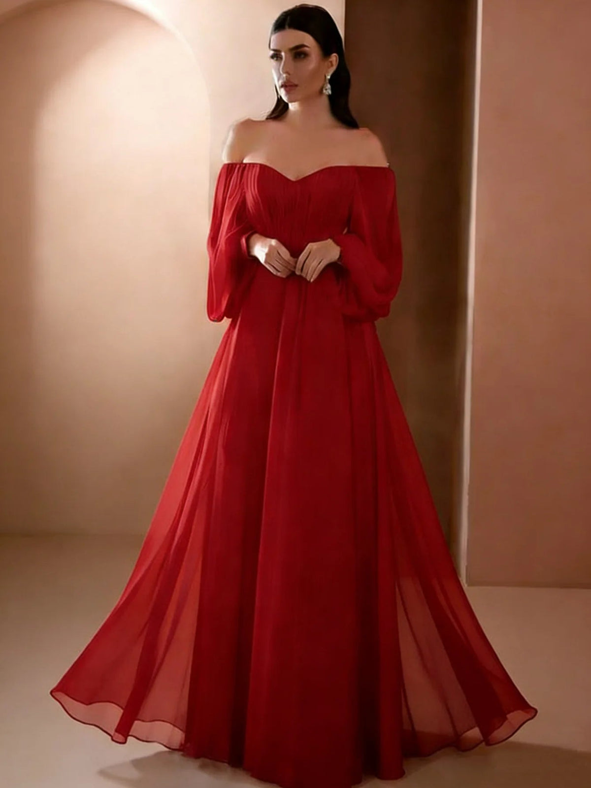 Dresses For Woman Elegant vestidos Solid Color Slim Robe Evening Dress Sexy One Line Neck Simple Style Long Sleeves Simple Style Good Vibrations