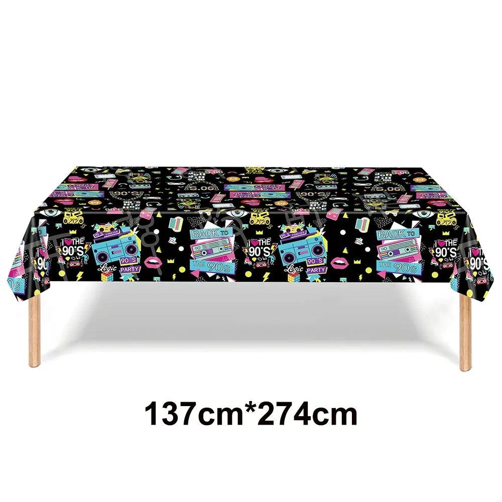 80s Party Table Covers Disposable Plastic Tablecloths Back to The 80s Party Supplies Decorations 80's Theme Disposable Tableware Good Vibrations