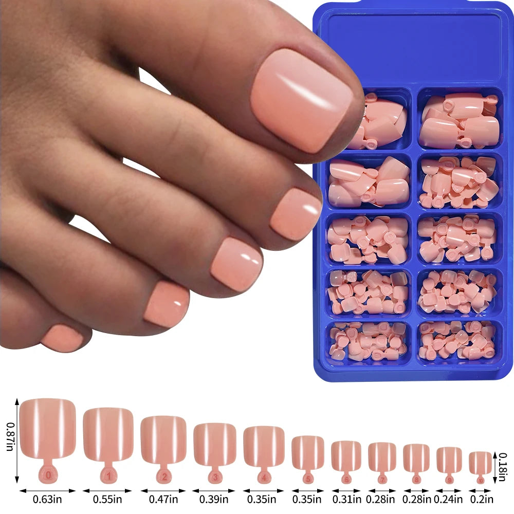 100pcs Fake Toenail Natural White Press On Toe Foot Full Cover Square Nails Art Tips Artificial Acrylic False Nail Manicure Tool Good Vibrations