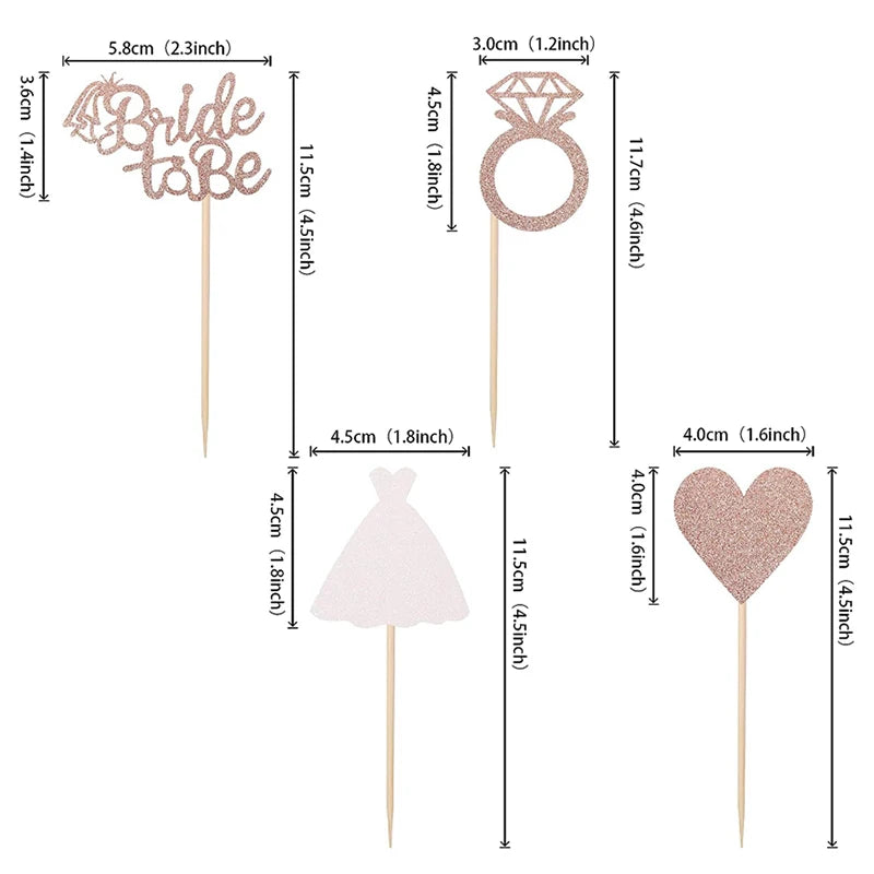 12/24pcs Bride to Be Diamond Ring Cupcake Toppers Wedding Bridal Shower Cake Decorations Rose Gold Bachelorette Party Supplies Good Vibrations