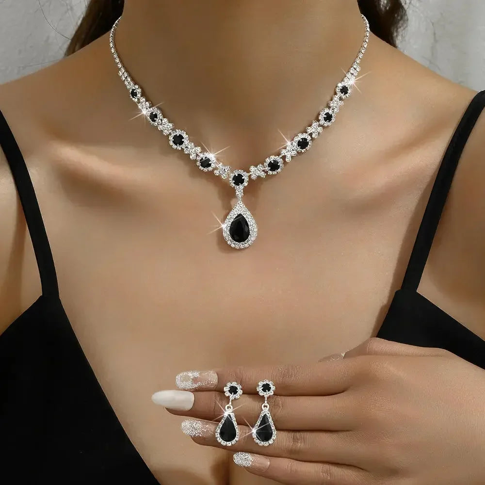 2pcs/set Jewelry Sets Women Elegant Waterdrop Rhinestone Pendant Necklace stud Earrings Wedding Dress Bridal Jewelry Set Good Vibrations