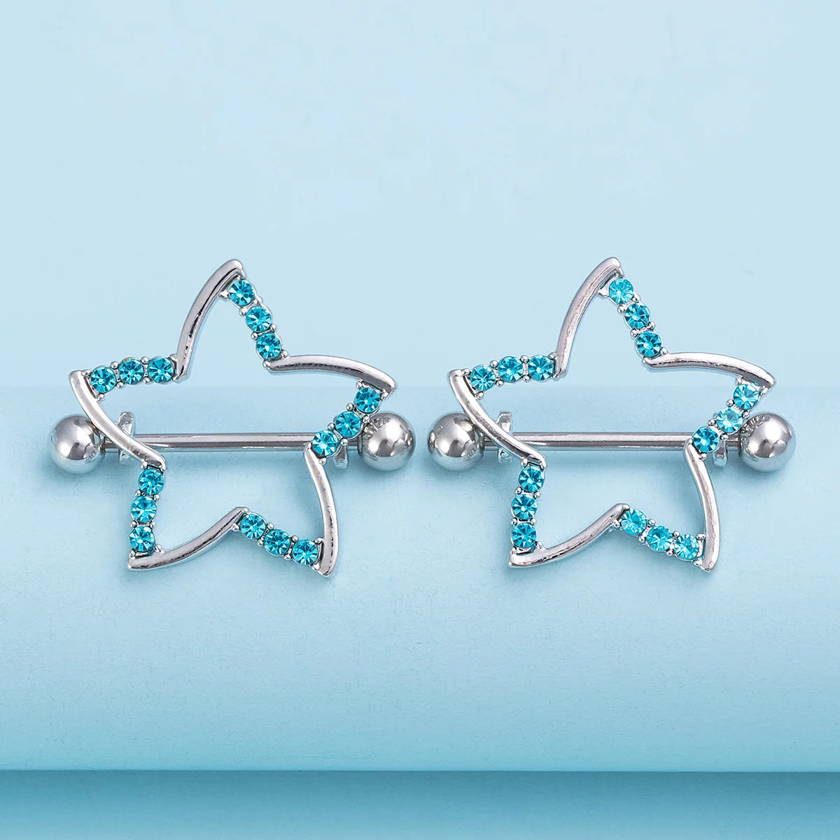 2pcs Nipple Ring Barbell Rhinestone Paved Star Shape Nipplerings Piercing Stainless Steel 14G Nipple Rings Shields Body Piercing Good Vibrations Adult Super Store