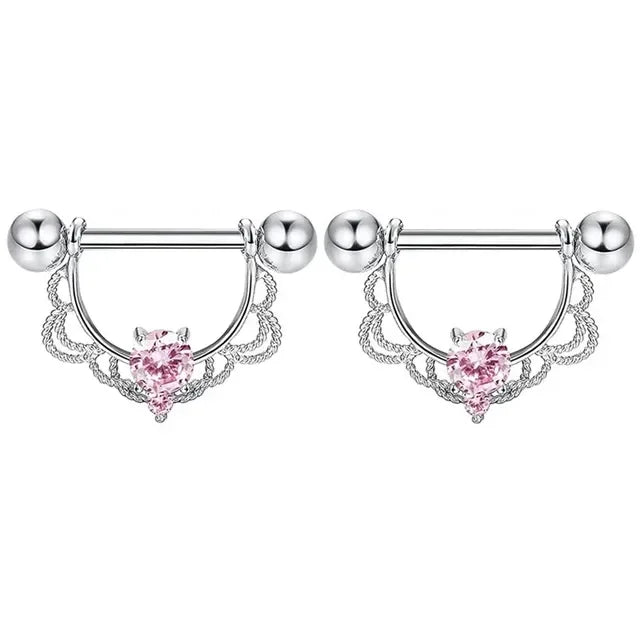 Pink Devil Nipple Piercing Jewelry Set Heart Crystal Nipple Rings Bulk Shiny Butterfly Nipple Barbell Dangle Lot Piercing Pezon