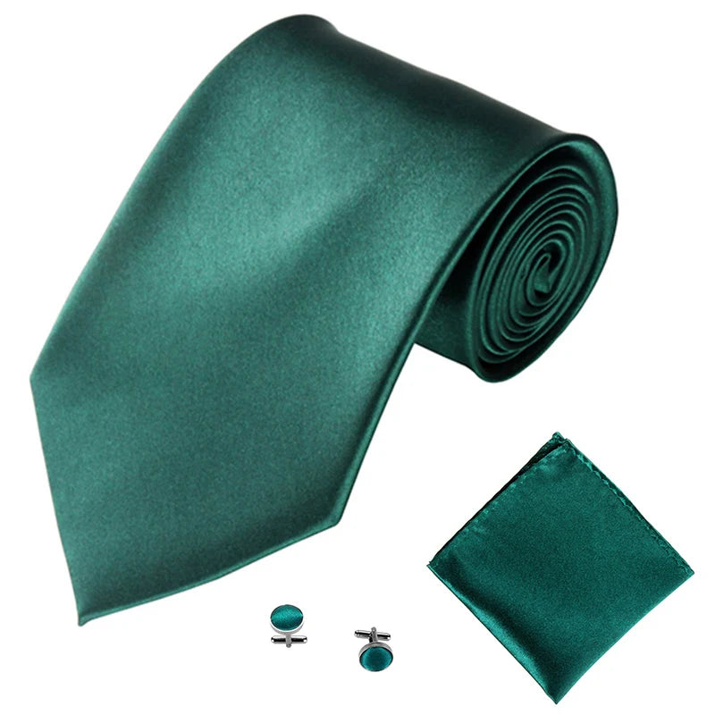 Fashion Men Women Tie Set 10CM 4'' Wedding Accessories Black White Red Blue Gray Yellow Pink Purple Cufflinks Hanky Necktie Sets Good Vibrations