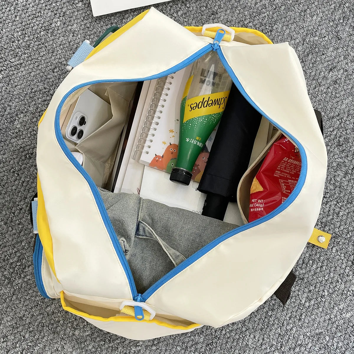 2025 Colorblock Travel Tote - Lightweight Large Capacity Duffle Bag for Women, Stylish College Backpack Alternative Good Vibrations