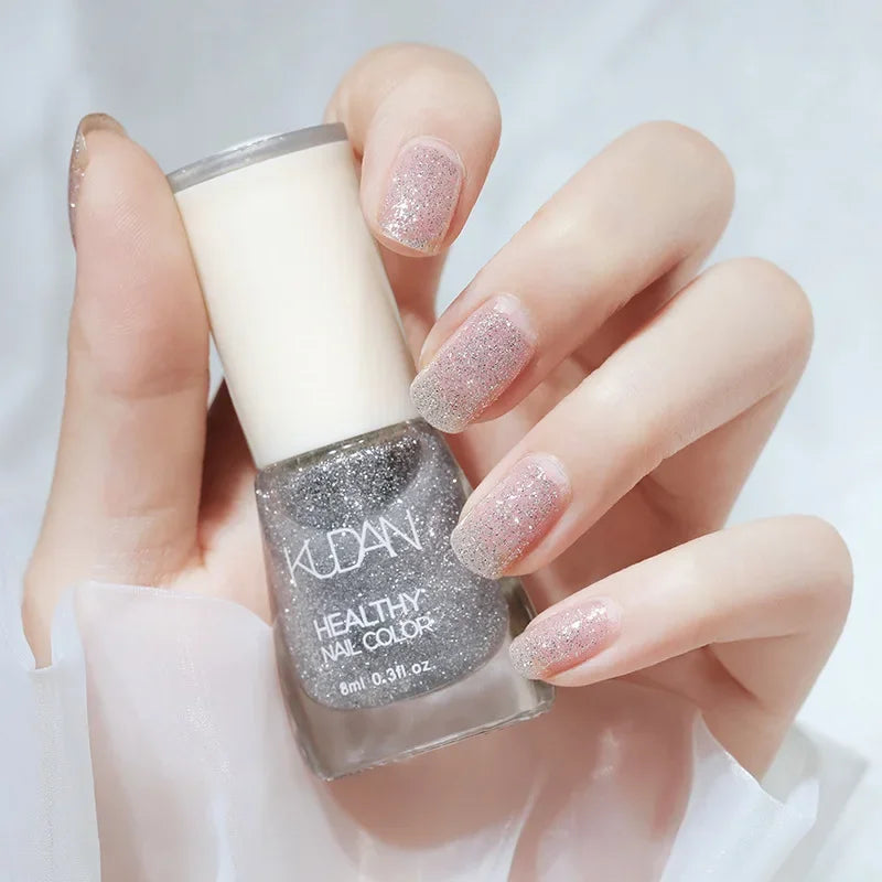 Nail Polish Without Baking Lamp White Fine Glitter Non-baking Non-peel Transparent Shiny Oil Base Coat Nude Nail Polish Good Vibrations