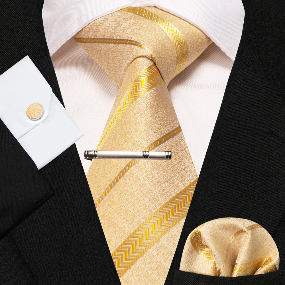 8cm Silk Mens Ties Green Black Ties plaid stripe NeckTie Pocket Square Cufflinks Tie clips Set Men's Wedding business Party Tie Good Vibrations