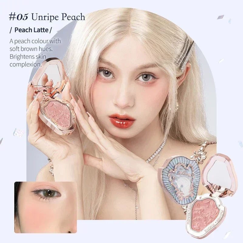 Flower Knows Makeup Unicorn Strawberry Rococo Embossed Blush On Natural Cheek Matte Long Lasting Blusher Makeup 6 Colors 5g Good Vibrations