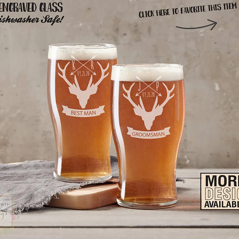 Personalized Custom Beer Mug Creative Transparent Glass Laser Engraved Pint Cup Wedding Party Favor Groomsmen Gift Good Vibrations