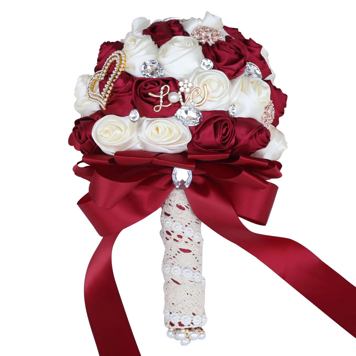 JaneVini Light Pink Roses Bridal Bouquet Elegant Pearl Crystal Lace Handle Bride Flower Ball Wedding Bouquet Bruiloftaccessoires Good Vibrations