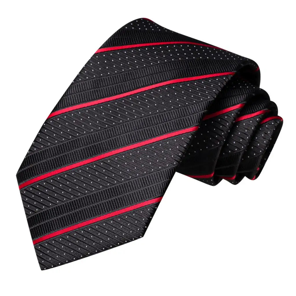 Black Red Striped Silk Wedding Tie For Men Handky Cufflink Gift Men Necktie Fashion Business Party Dropshiping Hi-Tie Designer Good Vibrations