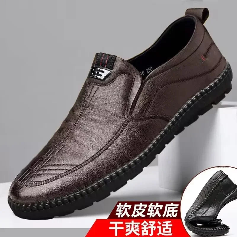 Formal Men Business Shoes Fashion Casual Shoes Men Luxury Brand Leather Loafers Breathable Slip on Male Boat Shoes Moccasins Good Vibrations