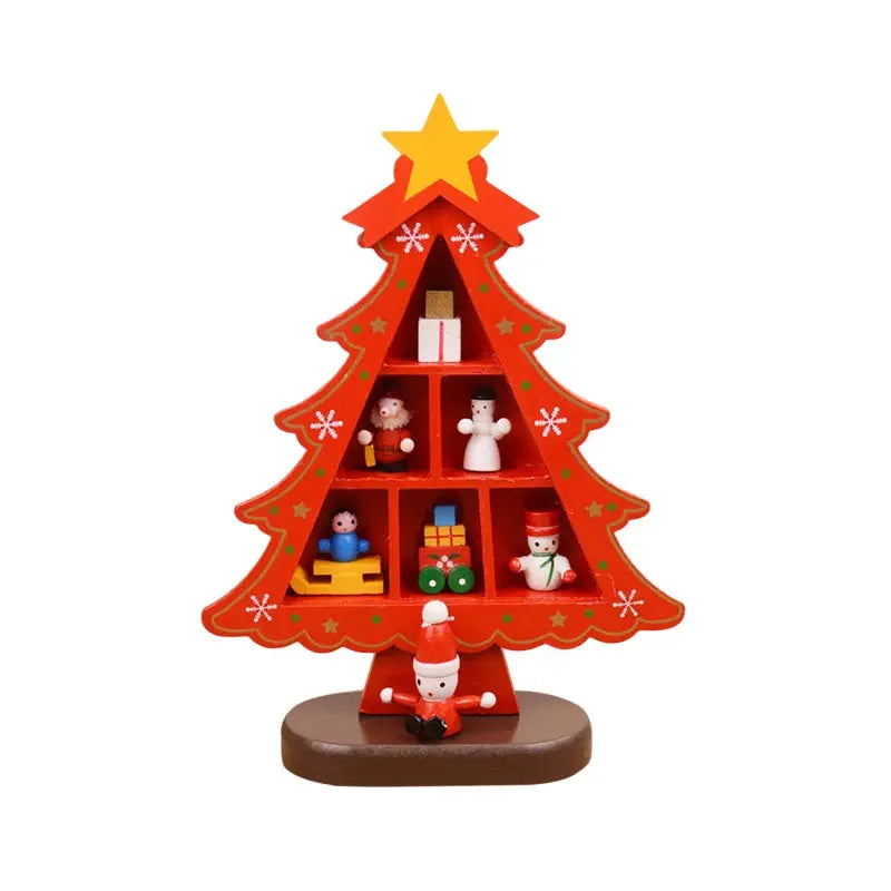 1PC Wooden Christmas Tree Creative Scene Layout Ornaments 3D Red Xmas Table Desktop Decoration Christmas Supplies Good Vibrations
