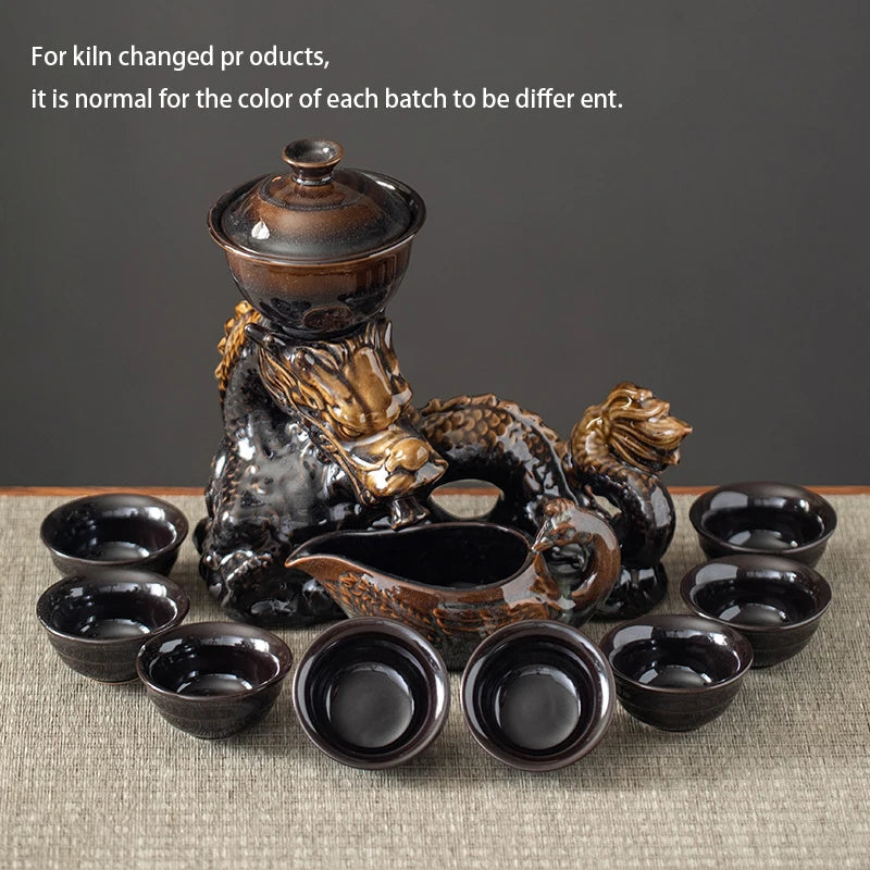 1 set, creative lazy tea set, semi-automatic dragon teapot, magnetic rotating water-conducting tea set, Chinese Kung Fu tea set Good Vibrations