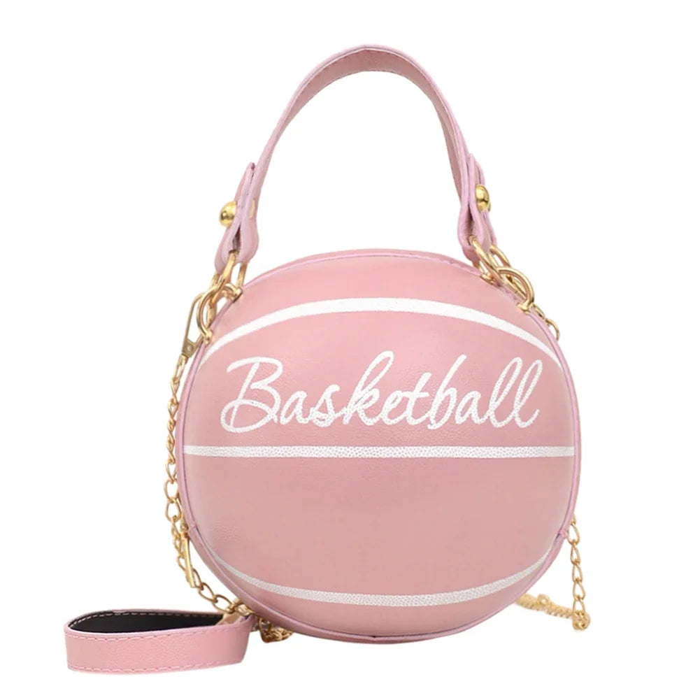 Personality INS Fashion Women Ball Bag Soft PU Leather Round Crossbody Thick Chain Hand Bags And Purses Female Basketball Bag Good Vibrations
