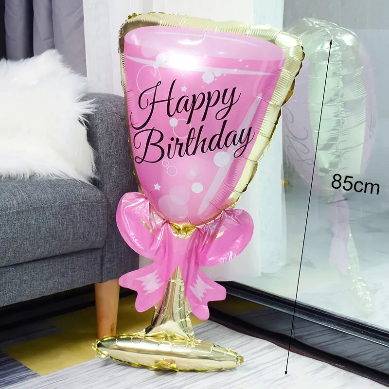 Pink Balloon Champagne Bowknot Wine Cup Wedding Birthday Party Decoration Adult Children Balloon Event Party Supplies Good Vibrations