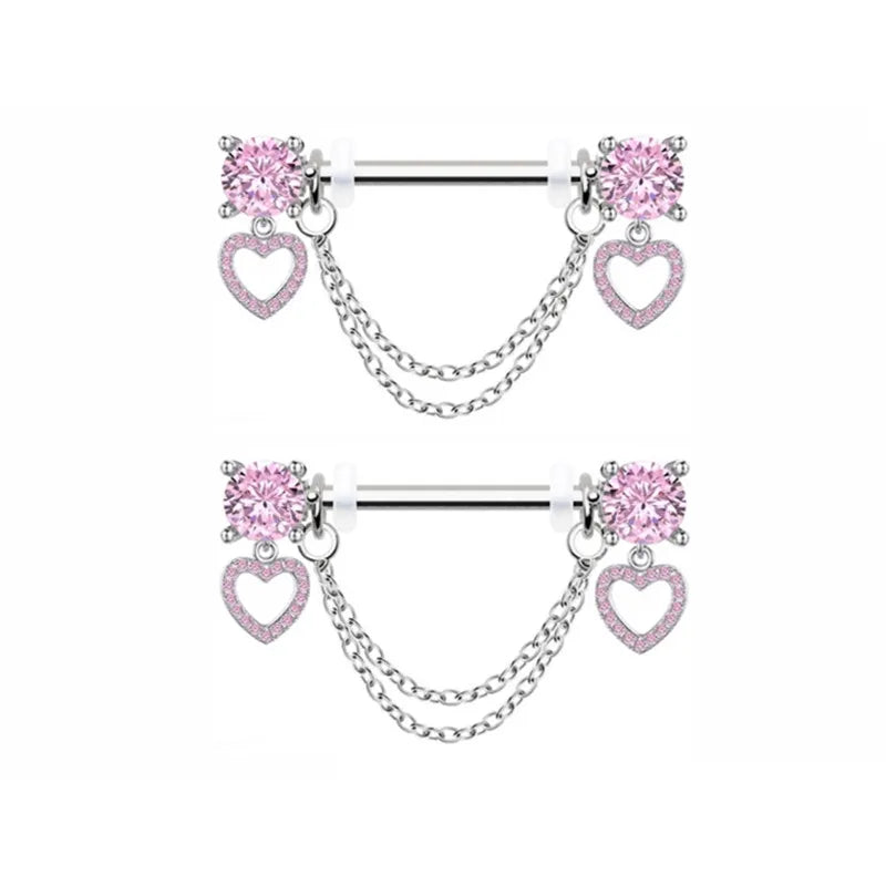 1Pair Pink Butterfly Nipple Piercing Jewelry Shiny Crystal Nipple Rings For Women Girls Heart Nipple Barbells Piercing Pezon Good Vibrations Adult Super Store