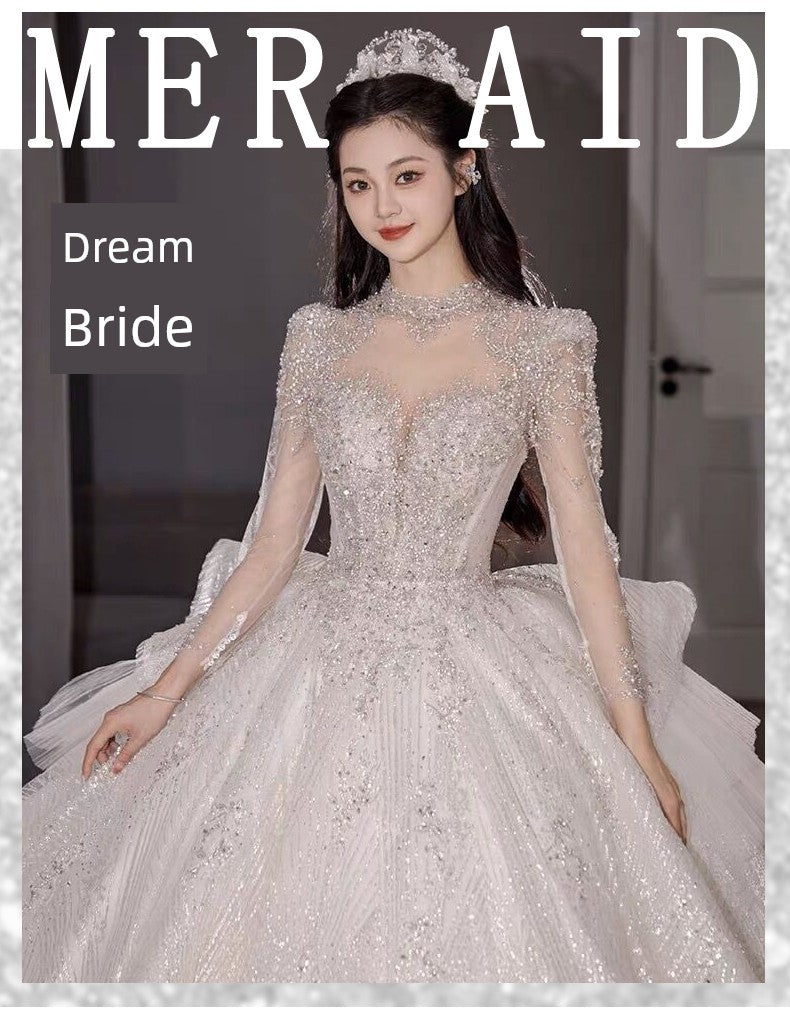 Primary Wedding Dress 2024 Bride New Arrival French Advanced Texture Pregnant Women Heavy Industry Vintage Court Style Trailing Long Sleeves Good Vibrations