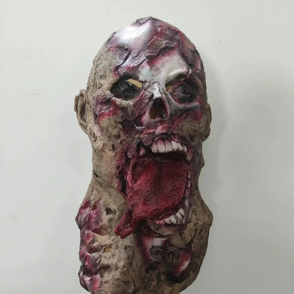 Halloween Horror Walking Dead Zombie Full Head Mask Adult Latex Zombie Mask Scary Spit Out Tongue Full Face Stage Show Face Mask Good Vibrations