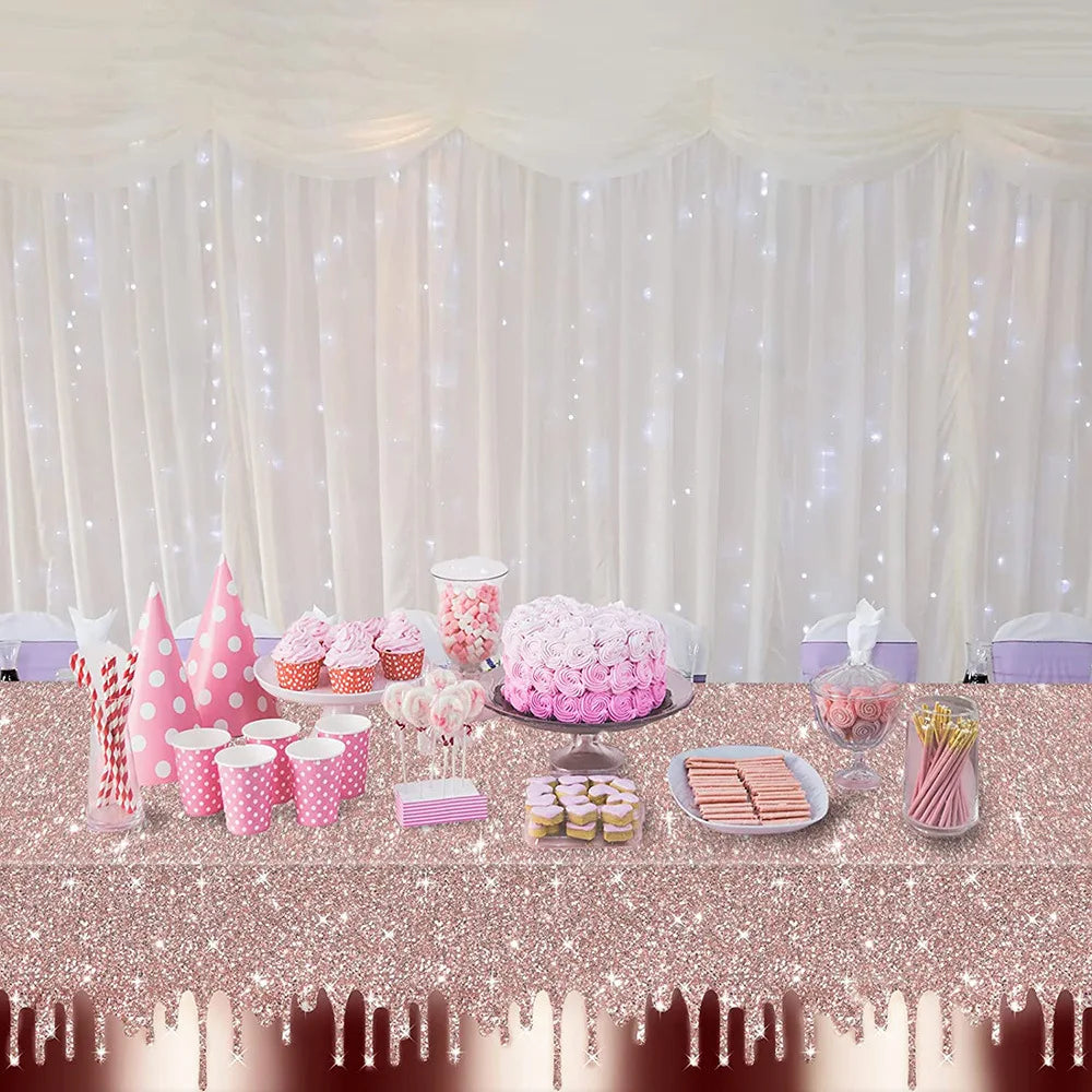 Pink Rose Gold Wedding Party Supplies Tablecloth for Kid Disposable Table Cover Favor Cartoon Story Birthday Festival Decoration Good Vibrations