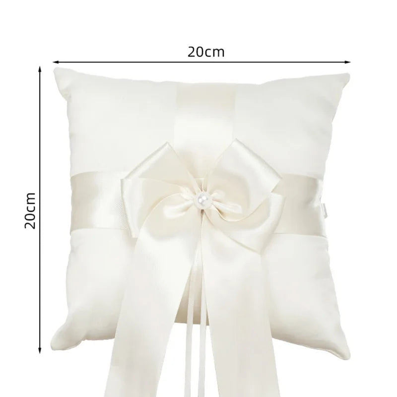 Flower Girl Basket Ring Bearer Pillow Set White Romantic Satin Bow Pearls Ring Pillow For Bride/Kid Wedding Ceremony Party Decor Good Vibrations