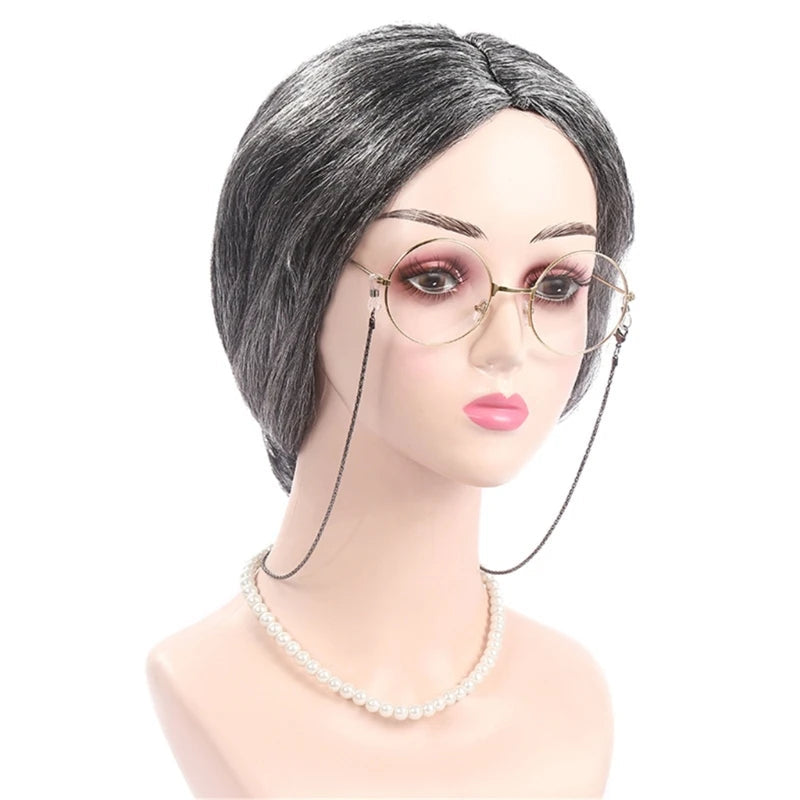Kids Old Lady Wigs Short Gray Wigs Natural Lookings Halloween Cosplays Party Wigs Granny Costume Grandma Wigs for Girls Good Vibrations