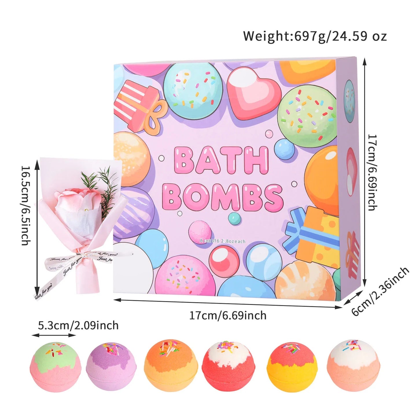 Bath Bombs Rose Gift for Women, 6pcs Handmade Bubble Bath Fizzes Rich in Essential Oils, Perfect for Christmas Good Vibrations Adult Super Store