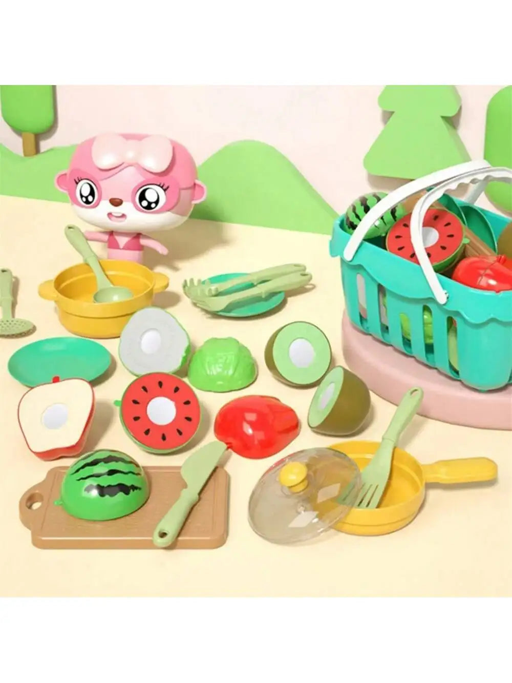 Cutting Play Food Toy for Kids Kitchen Pretend Fruit & Vegetables Accessories Educational Toy Food Kit for Toddler Children Gift Good Vibrations