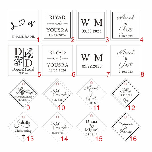 25Pcs Personalized Square Chocolate Decoration Acrylic Gold Mirror Hang Tag Wedding Party Gift (No Chocolate, No Ribbons) Good Vibrations