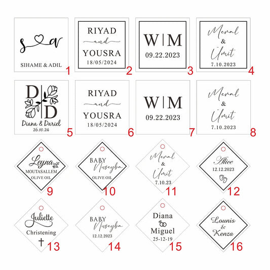25Pcs Personalized Square Chocolate Decoration Acrylic Gold Mirror Hang Tag Wedding Party Gift (No Chocolate, No Ribbons) Good Vibrations