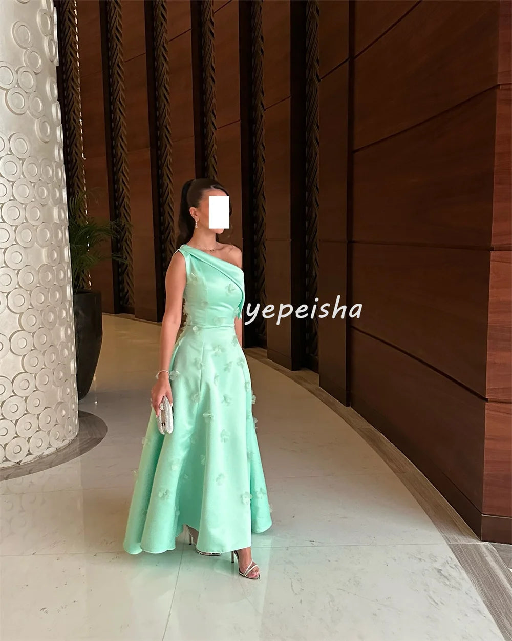 Customized Exquisite Formal Draped Applique Beading Flower A-line One-shoulder Midi Dresses Bespoke Occasion Dresses Formal Good Vibrations