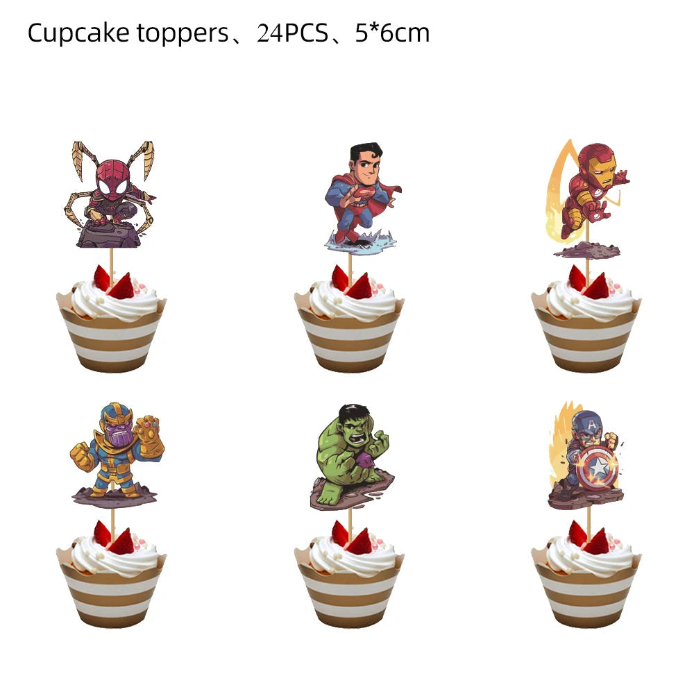 New Avengers Cake Decoration Cake Toppers Birthday Party Supplies Baby Shower Superhero Kids Boys Girls Cup Favors Decoration Good Vibrations