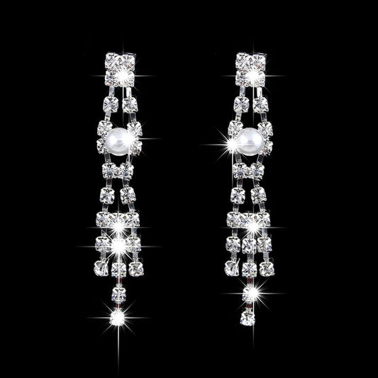 Luxury Long Tassels Jewelry Pearl Necklace Earing Set Crystal Zircon Wedding Bridal Jewelry Sets For Women Bijoux Mariage Zestaw Good Vibrations Adult Super Store