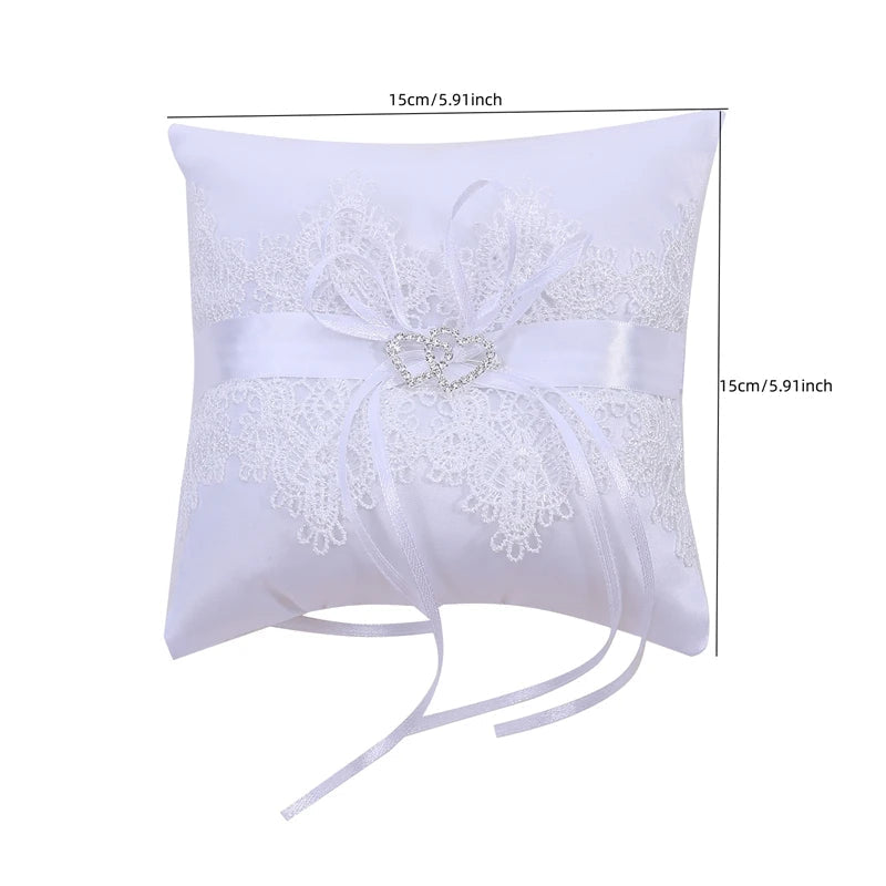 Ring Holder Wedding Supplies Western Wedding Props Exquisite Bowknot Double Heart Hollow Lace Decoration Bridal Ring Pillow Good Vibrations