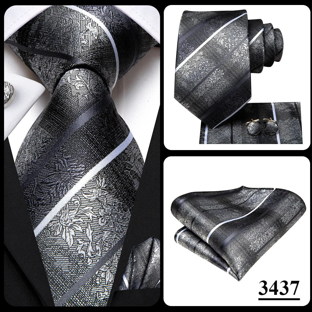 Black Red Striped Silk Wedding Tie For Men Handky Cufflink Gift Men Necktie Fashion Business Party Dropshiping Hi-Tie Designer Good Vibrations