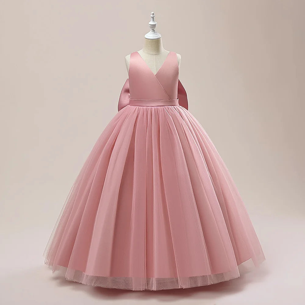 Girl Long White Bridesmaid Dresses For Wedding Prom Gown Big Bow Girls Party Dress Kids First Communiom Formal Evening Vestidos Good Vibrations