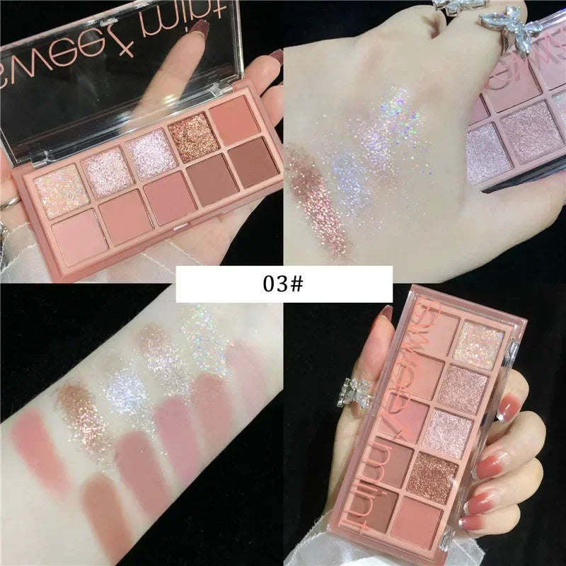 10 Colors Eye Shadow Palette Glitter Pearly Eyeshadow Nude Shiny Long Lasting Waterproof Charming Eyes Make Up Palette Cosmetics Good Vibrations