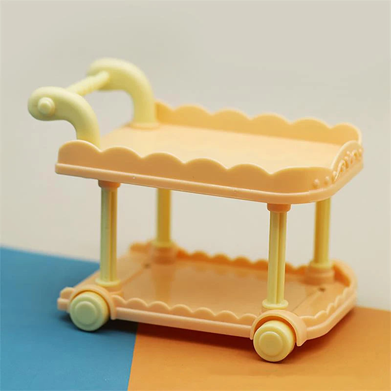 Cute Doll House Decoration Toy 1:12 Mini Trolley Dining Cart Dollhouse Storage Shelf Kitchen Model Ornaments Furniture Accessory Good Vibrations