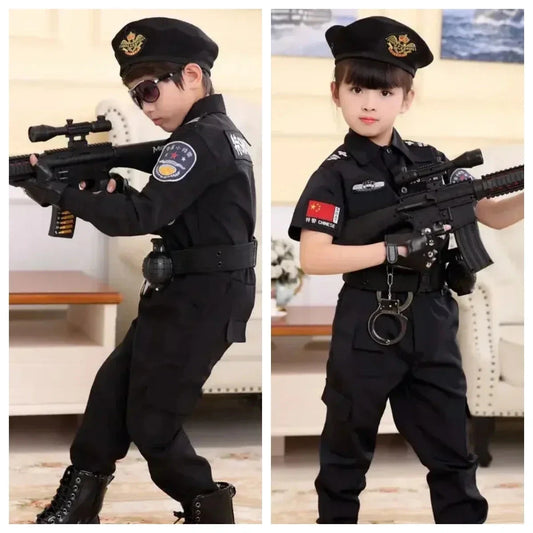 Halloween Children Policeman Cosplay Costume Boys Girls Kid Police Uniform Army Policemen Clothing Sets Party Dress Up Gift Good Vibrations