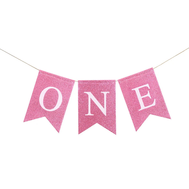 Baby First Birthday Chair Banner Burlap ONE Garland Boy Girl One Year Old Birthday Party Decoration Favors Photo Props Supplies Good Vibrations