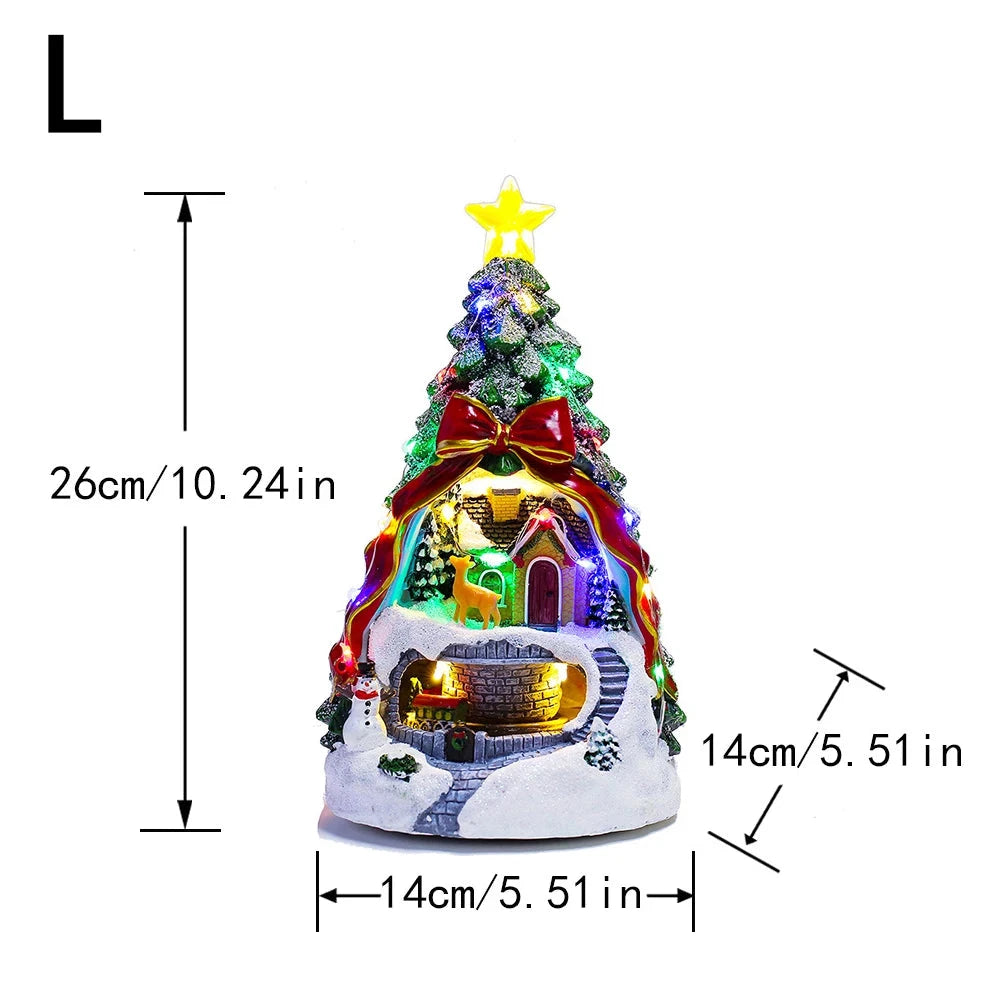 Christmas Tree Glowing House Music Ornament Adults Kids Rotating Train Winter Scene House for Home Table Office Holiday Decor Good Vibrations